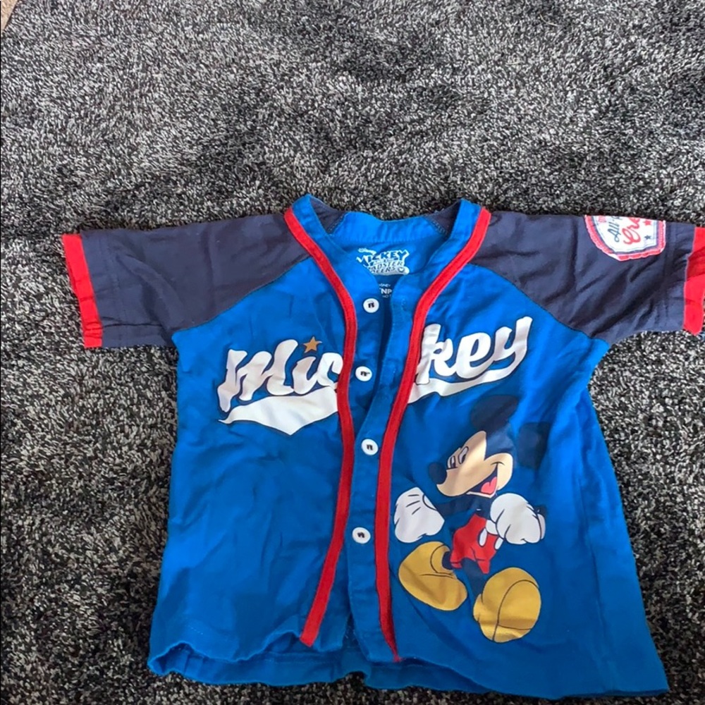 Blue button down toddler Mickey shirt